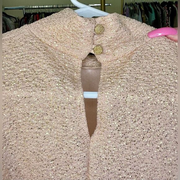 BLACK BEAD peach/gold dress with mock collar - Picture 4 of 4